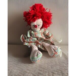 Vintage Handmade Raggedy Ann Doll Red Yarn Hair Creepy Folk Art Clowncore Decor